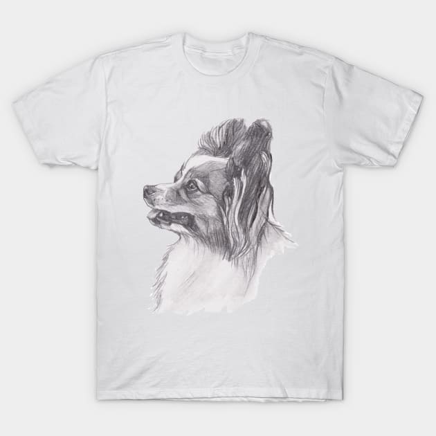 Classic Papillon Dog Profile Drawing T-Shirt by lalanny